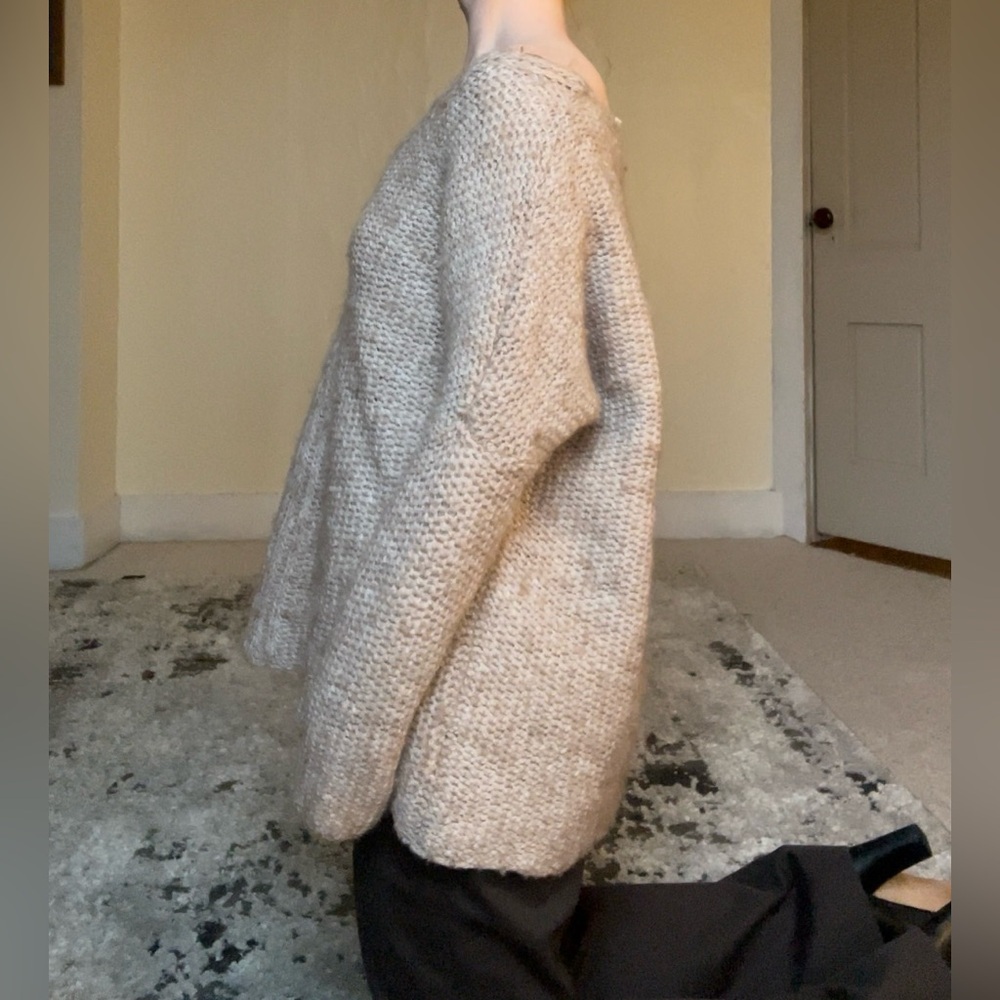 Moth Tan V-Neck Sweater with Chunky Knit Oversized Soft Comfy Flowy Cute Luxury - Picture 10 of 14